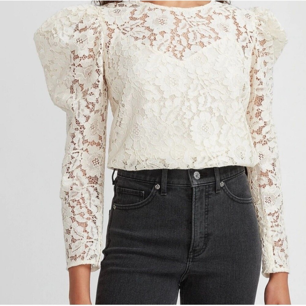 Express Lace Puff Sleeve Prairie Blouse Small Oversized Small New With Tags Lace